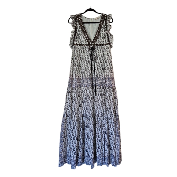 Tory Burch Amita Appliquéd Printed Cotton V-Neck Sleeveless Maxi Dress In Multi - Picture 5 of 16